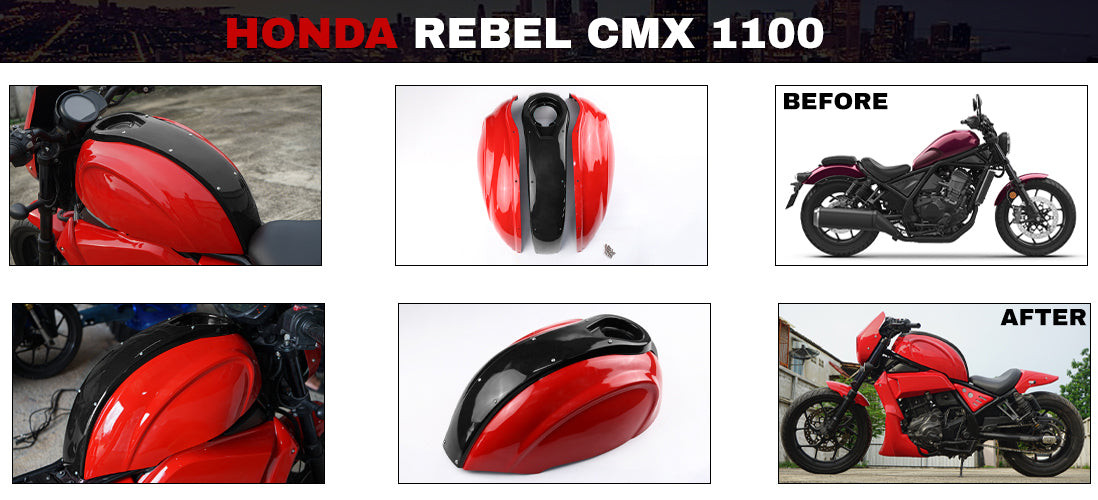 CUSTOM FIT FUEL TANK COVER RED + BLACK FOR HONDA REBEL CMX 1100 2021-2025