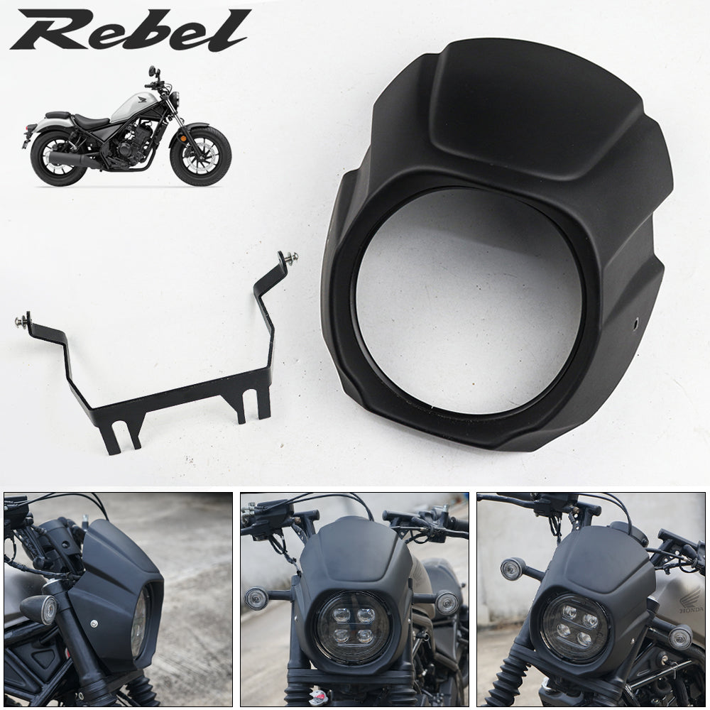 Black Front Windshield Headlight Cover for Honda Rebel CMX 300 2020-2025