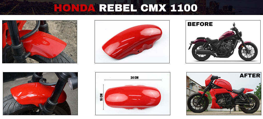 SHORT FRONT FENDER FAIRING MUD GUARD RED FOR HONDA REBEL CMX 1100 2021-2025